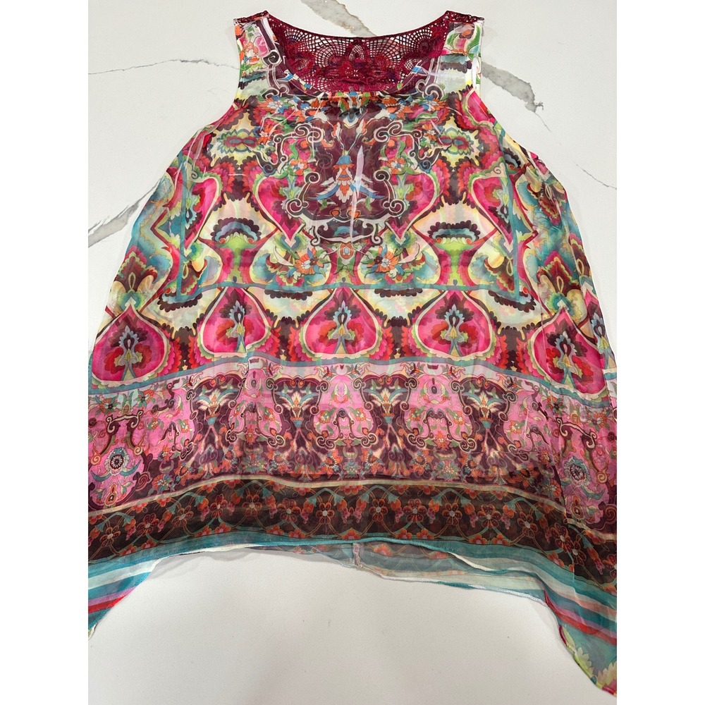 Boho Paisley Crochet Lace Back Handkerchief Top Live‎ and Let Live Womens Large
